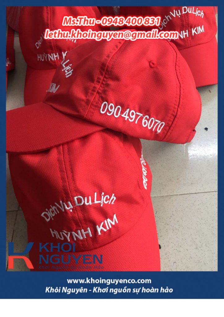 Cơ sở sản xuất nón tai bèo, nón rộng vành, nón kết, nón lưỡi trai, in thêu logo theo yêu cầu khách hàng. Cơ sở may nón Khôi Nguyên. Ms. THU 0948 400 831 – 0393 758 175.
